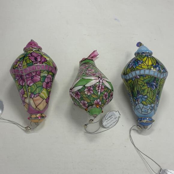 Bradford Editions Era of Louis Tiffany Heirloom Porcelain Ornaments #13 set of 3 - Picture 3 of 8